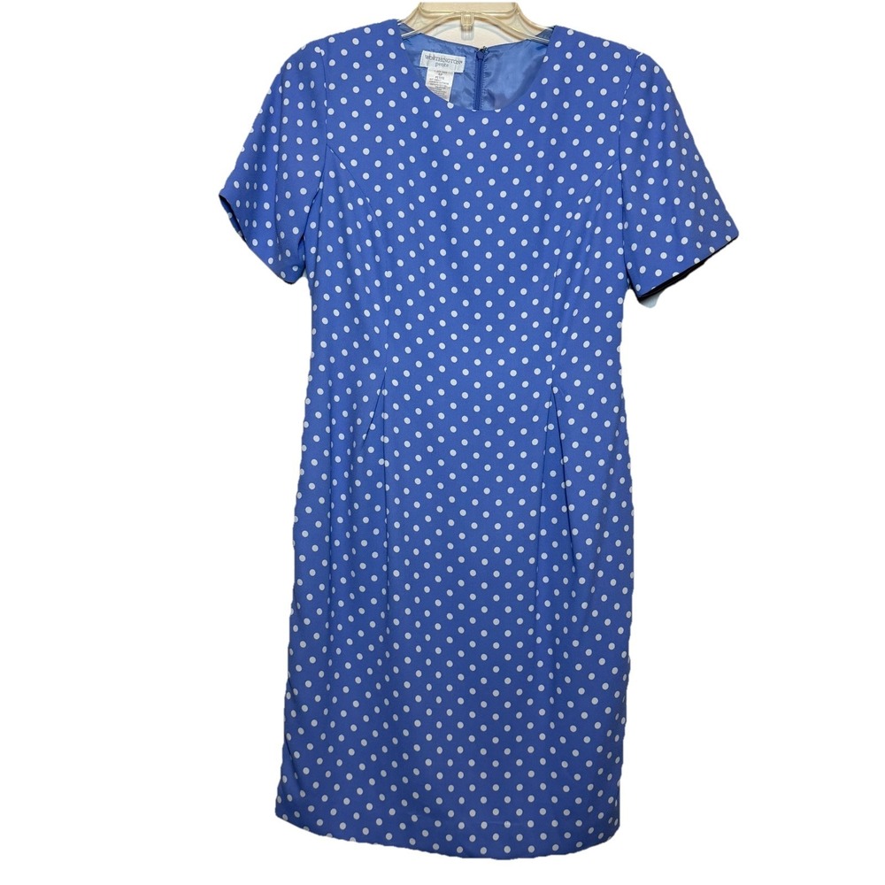 Vtg Worthington Lined Sheath Dress Periwinkle Polka Dots 30's 40's Flare SZ 4P
